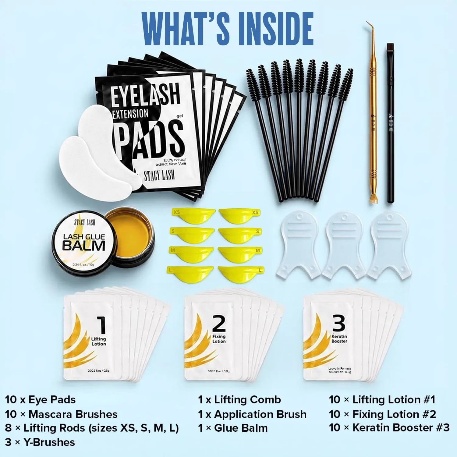 Everything included in the STACY LASH Lash and Brow Lift System